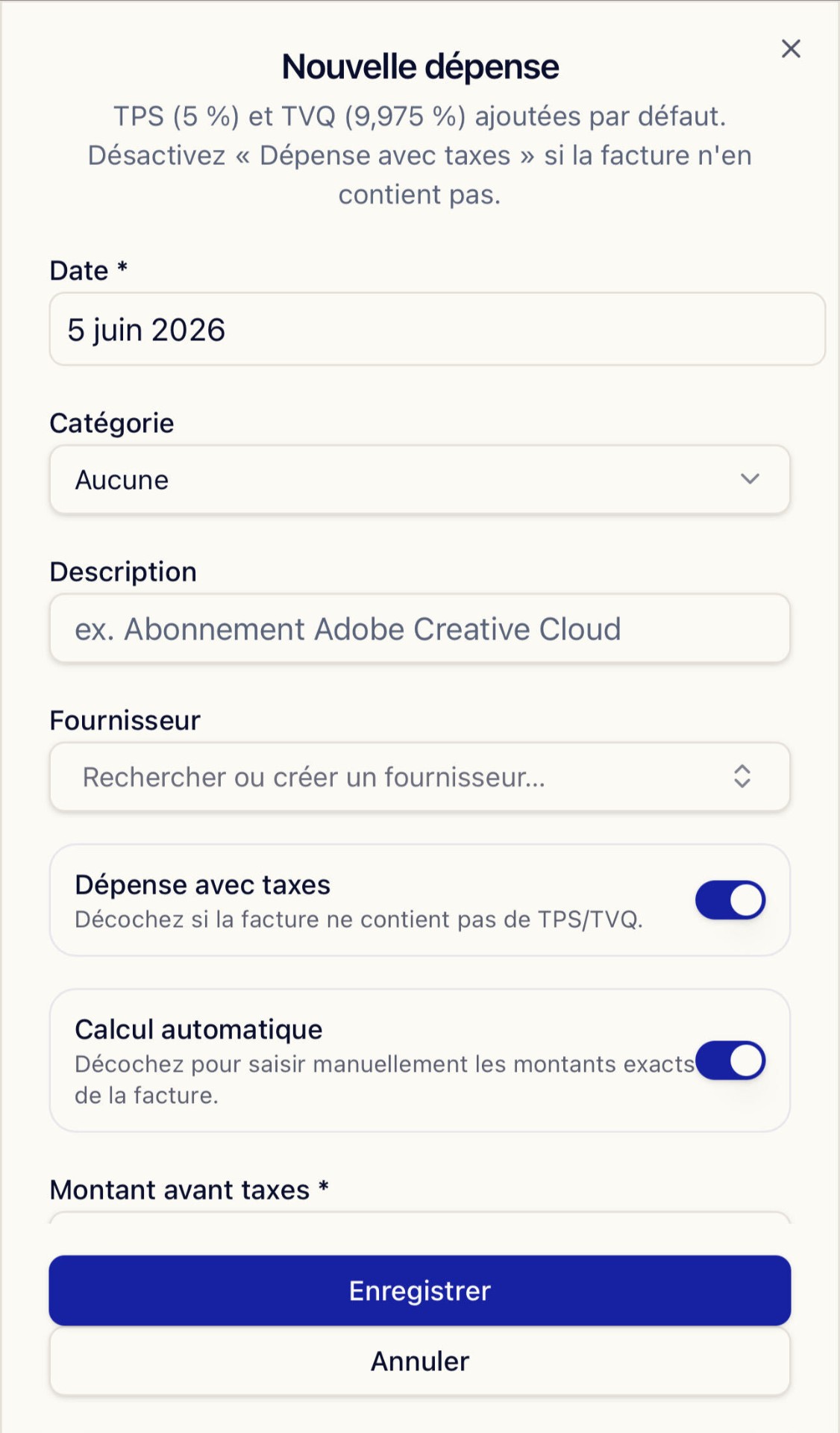 Application mobile Chiffr — saisie d'une dépense